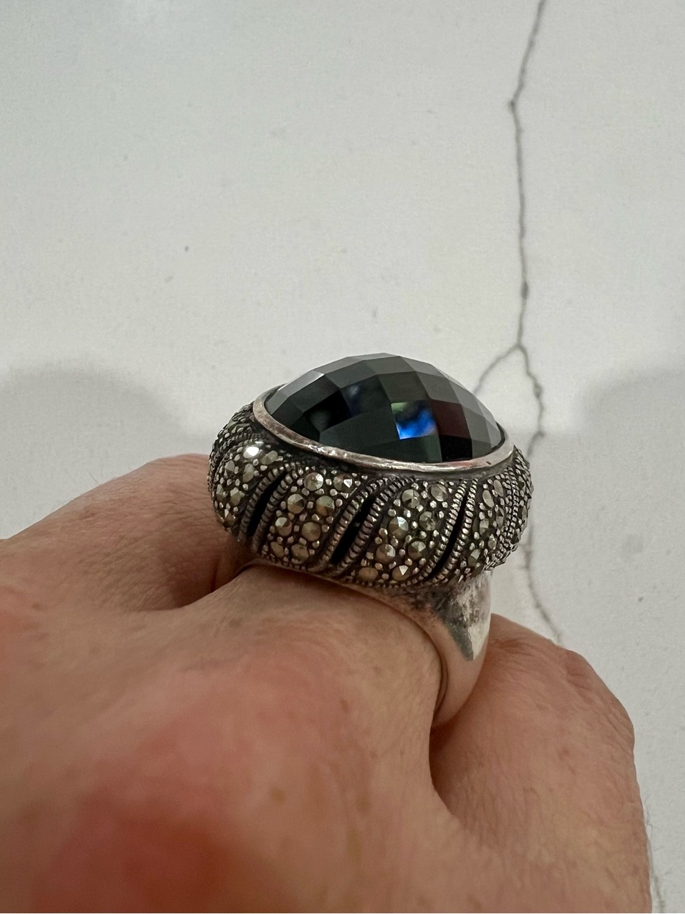 Vintage Judith Jack JJ 925 Sterling Silver Black Onyx Marcasite Art Deco Ring 7 - Picture 10 of 15